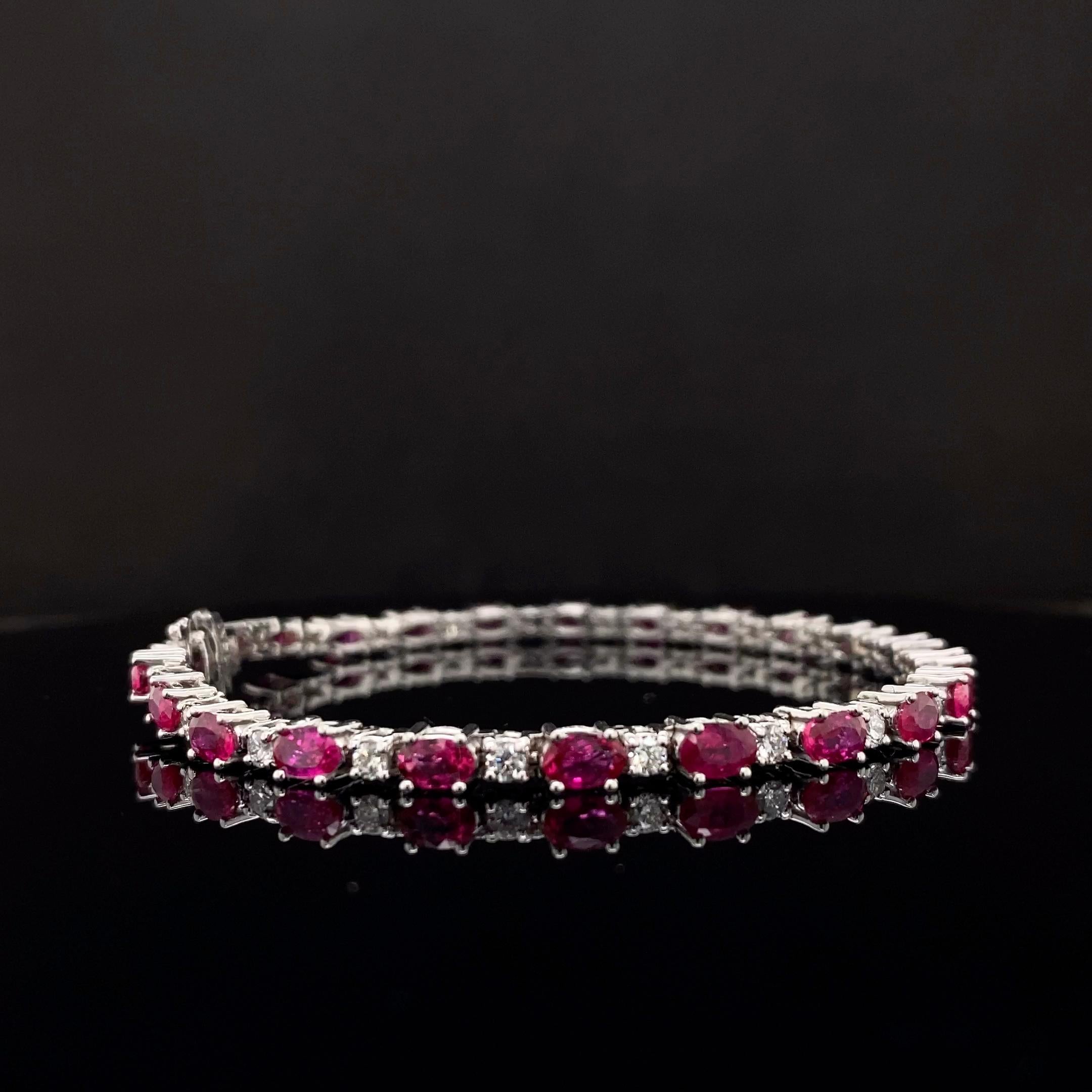 6,50 Karat Rubin und Diamant-Tennisarmband aus 14K Weißgold im Angebot 11