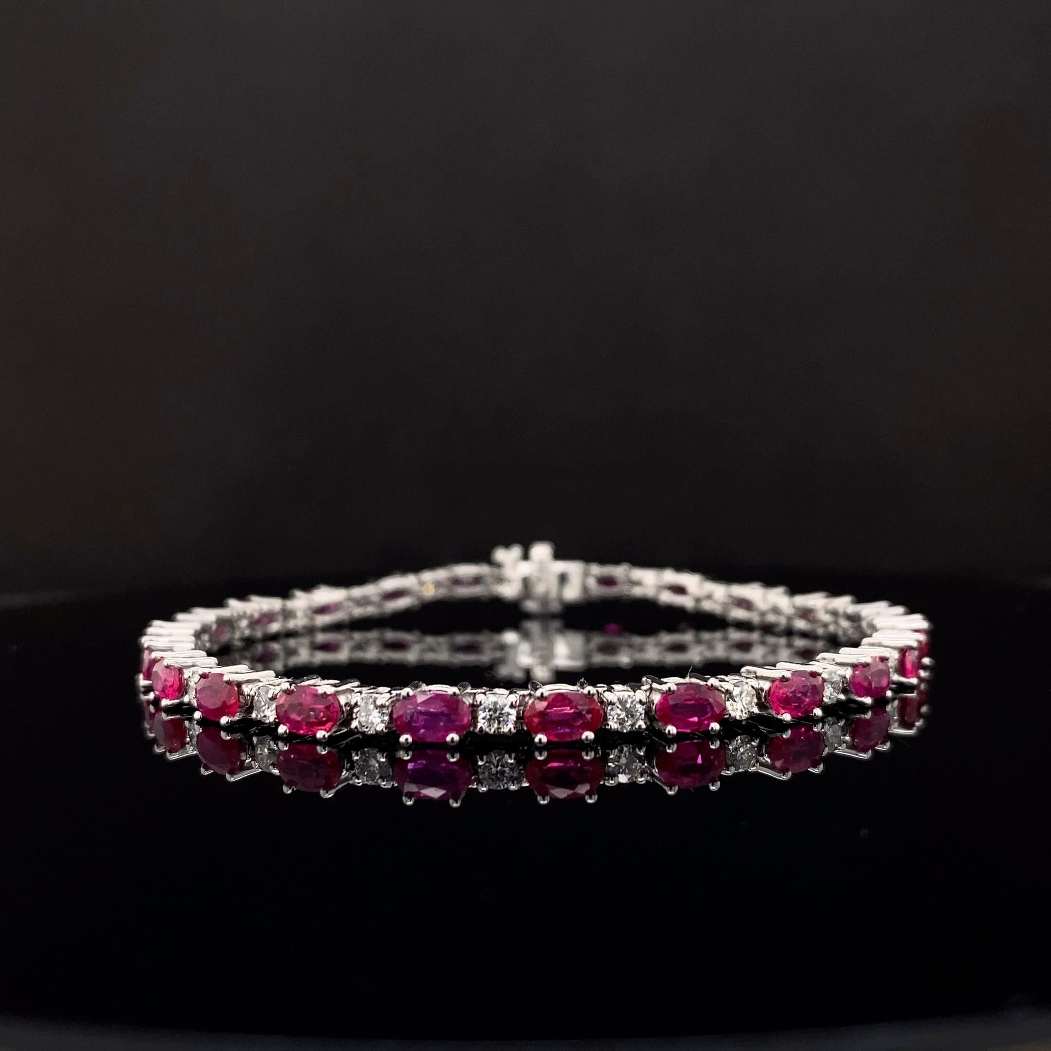 6,50 Karat Rubin und Diamant-Tennisarmband aus 14K Weißgold im Angebot 12