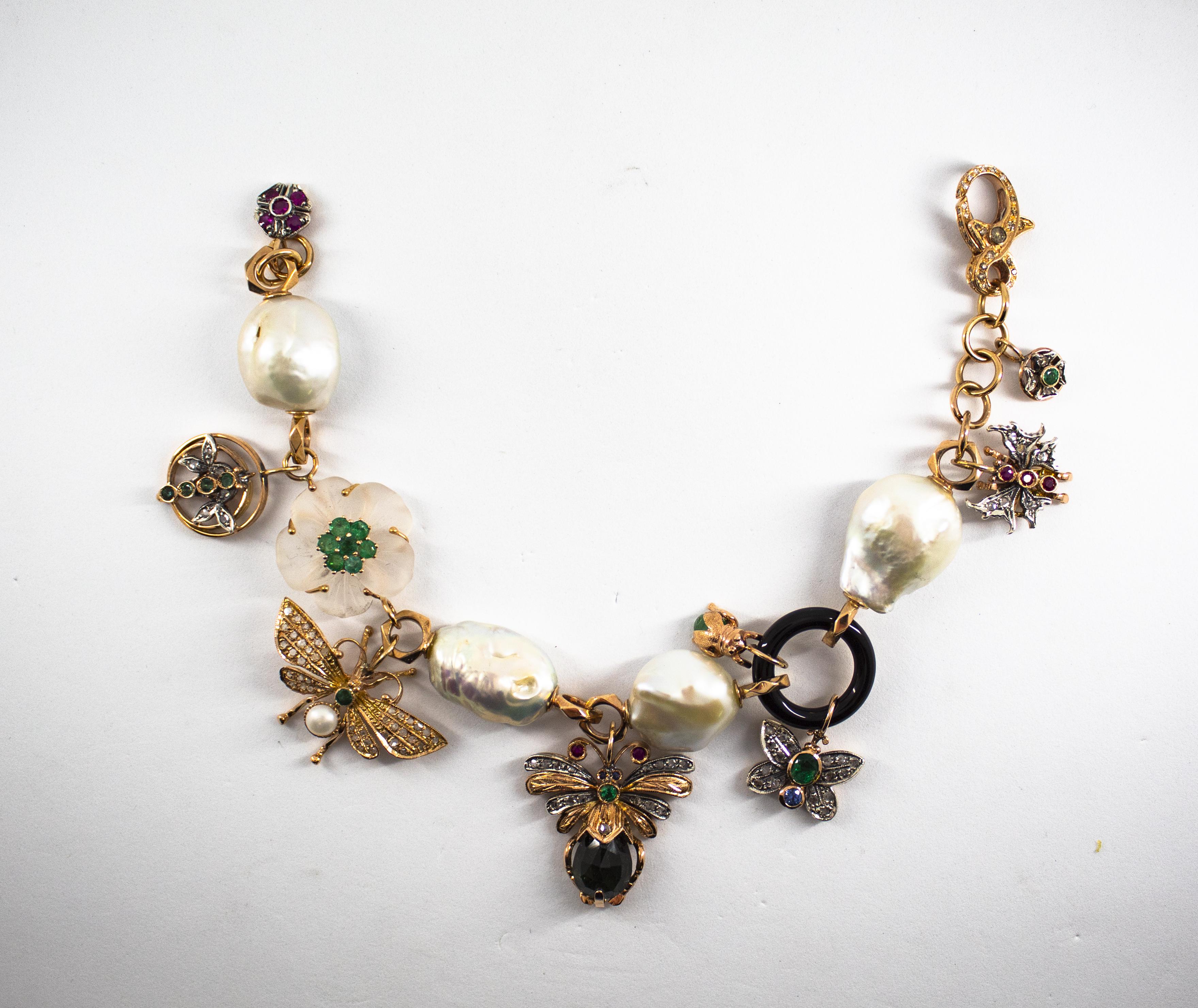 Women's or Men's 6.50 Carat Ruby Sapphire Emerald Tourmaline White Diamond Yellow Gold Bracelet