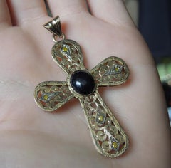 6.50 Carat Sapphire and Canary Diamond Cross