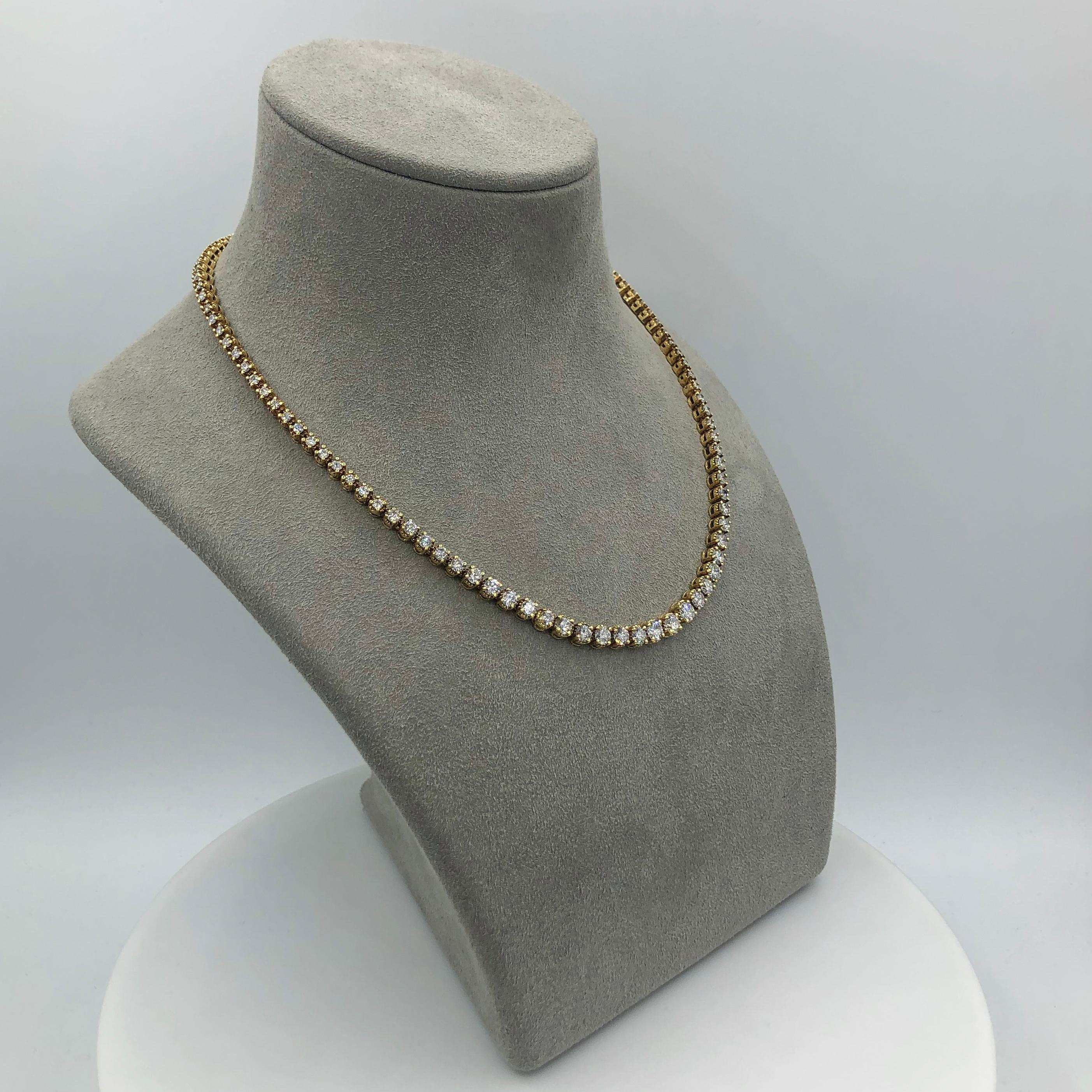 6.50 Carat Total Diamond Rivière Necklace in 18 Karat Yellow Gold In New Condition In New York, NY