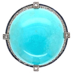 6.50 Carat Turquoise Diamond Sapphire Platinum Cocktail Ring Estate Fine Jewelry