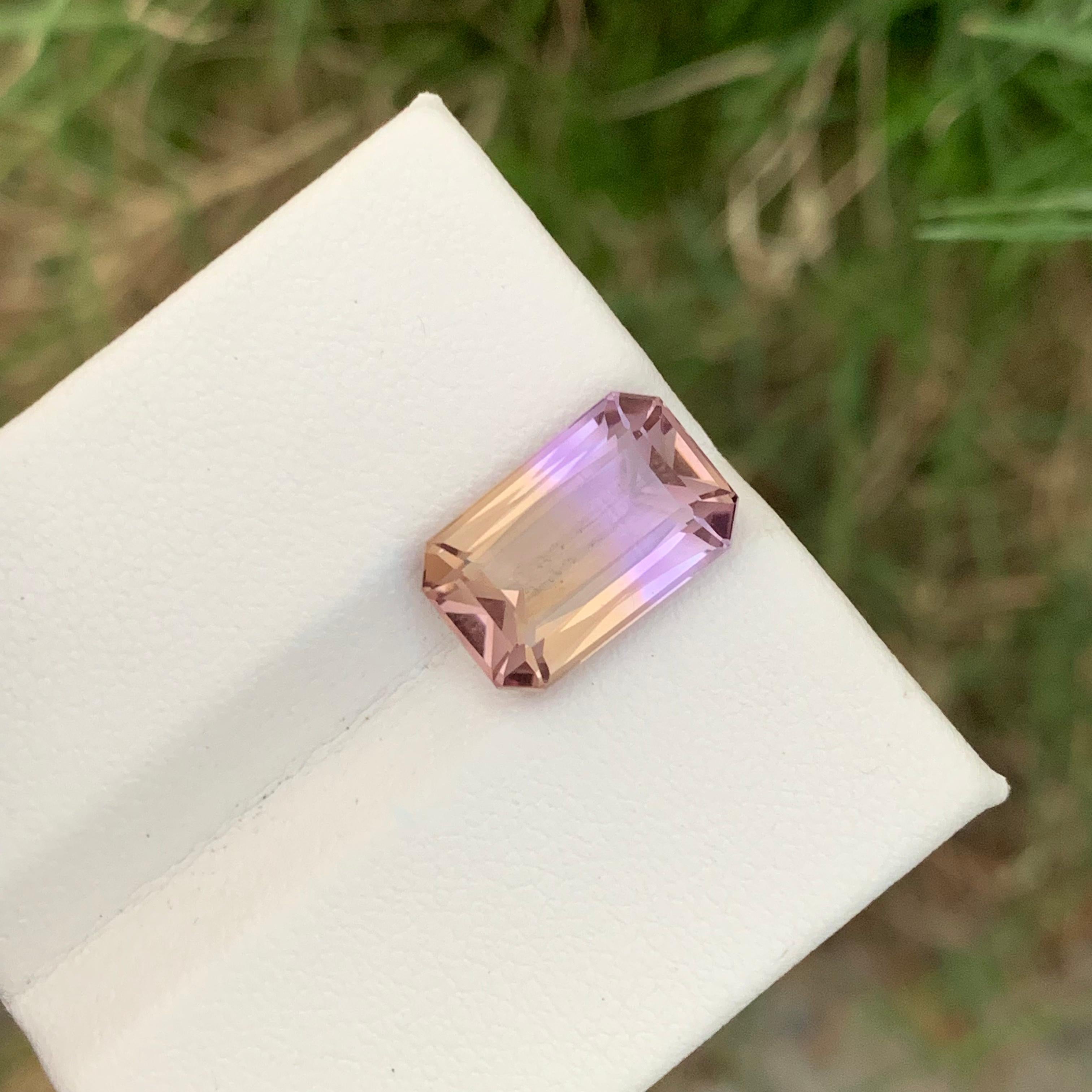 6.50 Carats Faceted Natural Ametrine Ring Gem Emerald Shape From Brazil Mine For Sale 2
