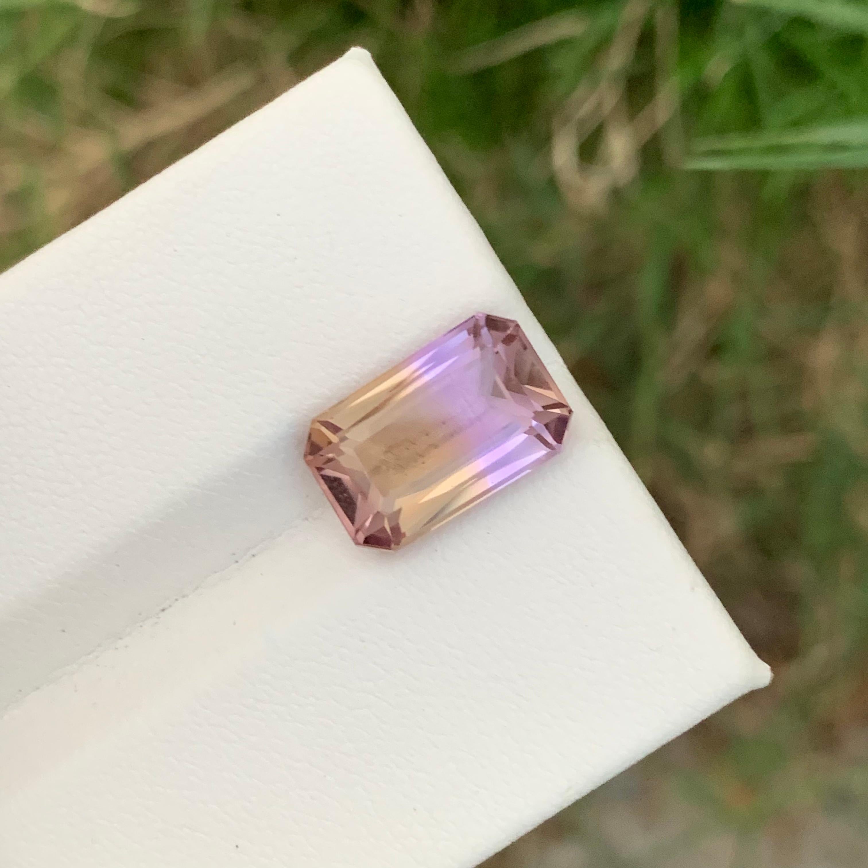 6.50 Carats Faceted Natural Ametrine Ring Gem Emerald Shape From Brazil Mine For Sale 3