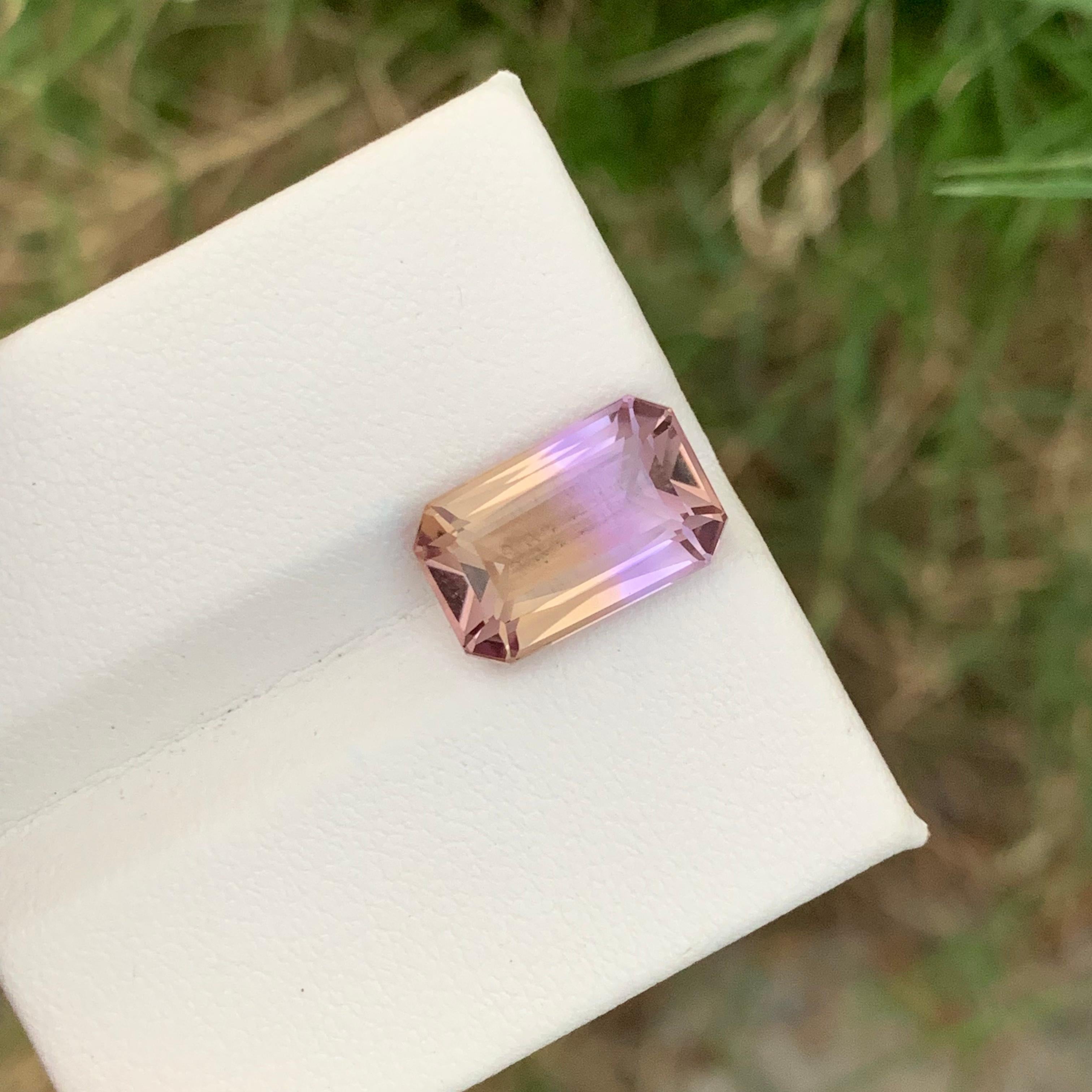 6.50 Carats Faceted Natural Ametrine Ring Gem Emerald Shape From Brazil Mine In New Condition For Sale In Peshawar, PK
