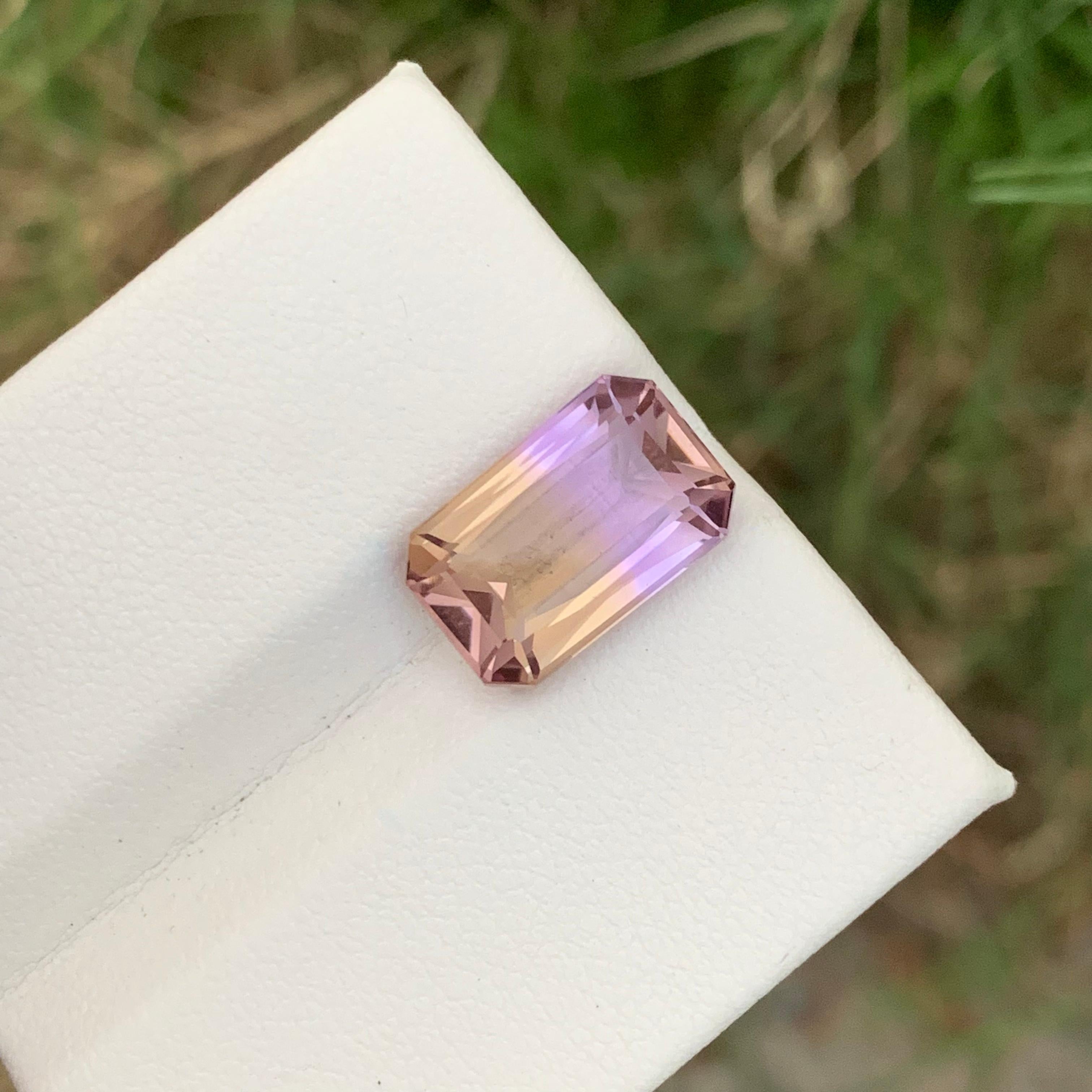 Women's or Men's 6.50 Carats Faceted Natural Ametrine Ring Gem Emerald Shape From Brazil Mine For Sale