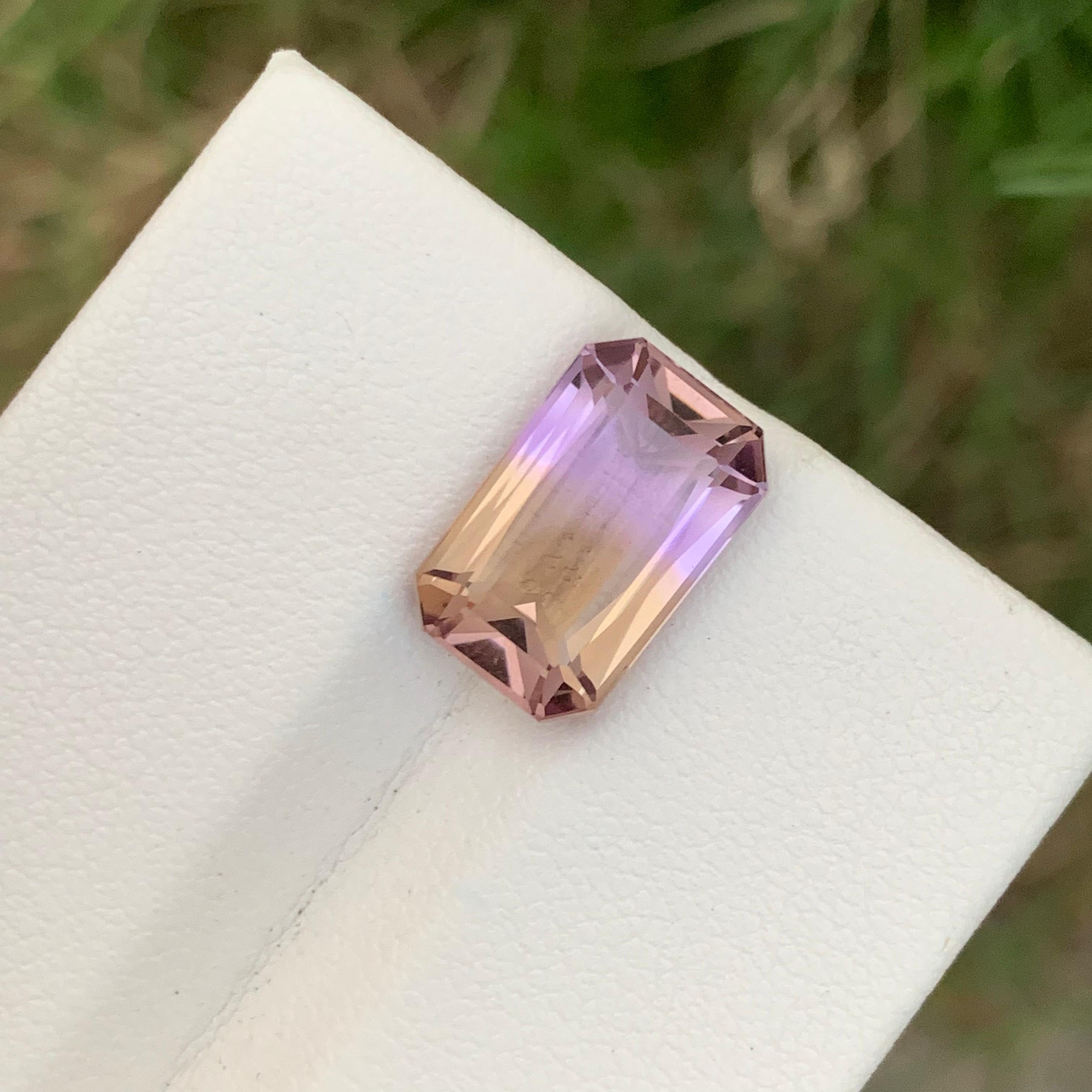 6.50 Carats Faceted Natural Ametrine Ring Gem Emerald Shape From Brazil Mine For Sale 1