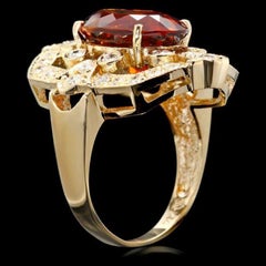 6.50 Carats Natural Citrine and Diamond 14K Solid Yellow Gold Ring