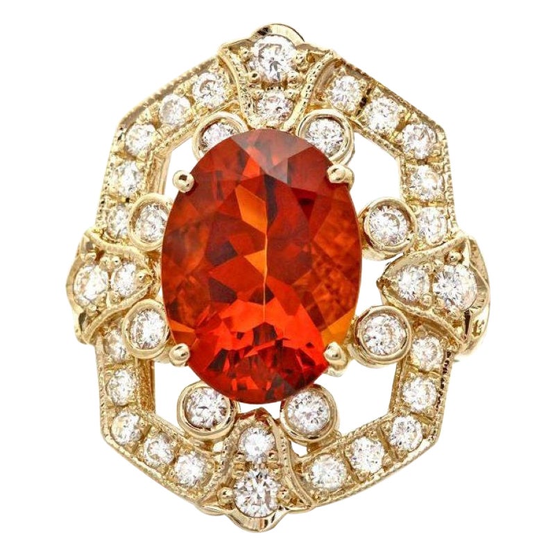 Bague en or jaune massif 14 carats avec diamants et citrine naturelle de 6,50 carats