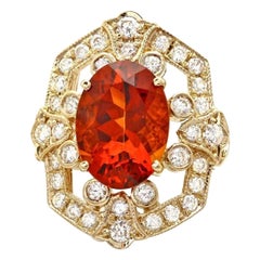 6.50 Carats Natural Citrine and Diamond 14K Solid Yellow Gold Ring