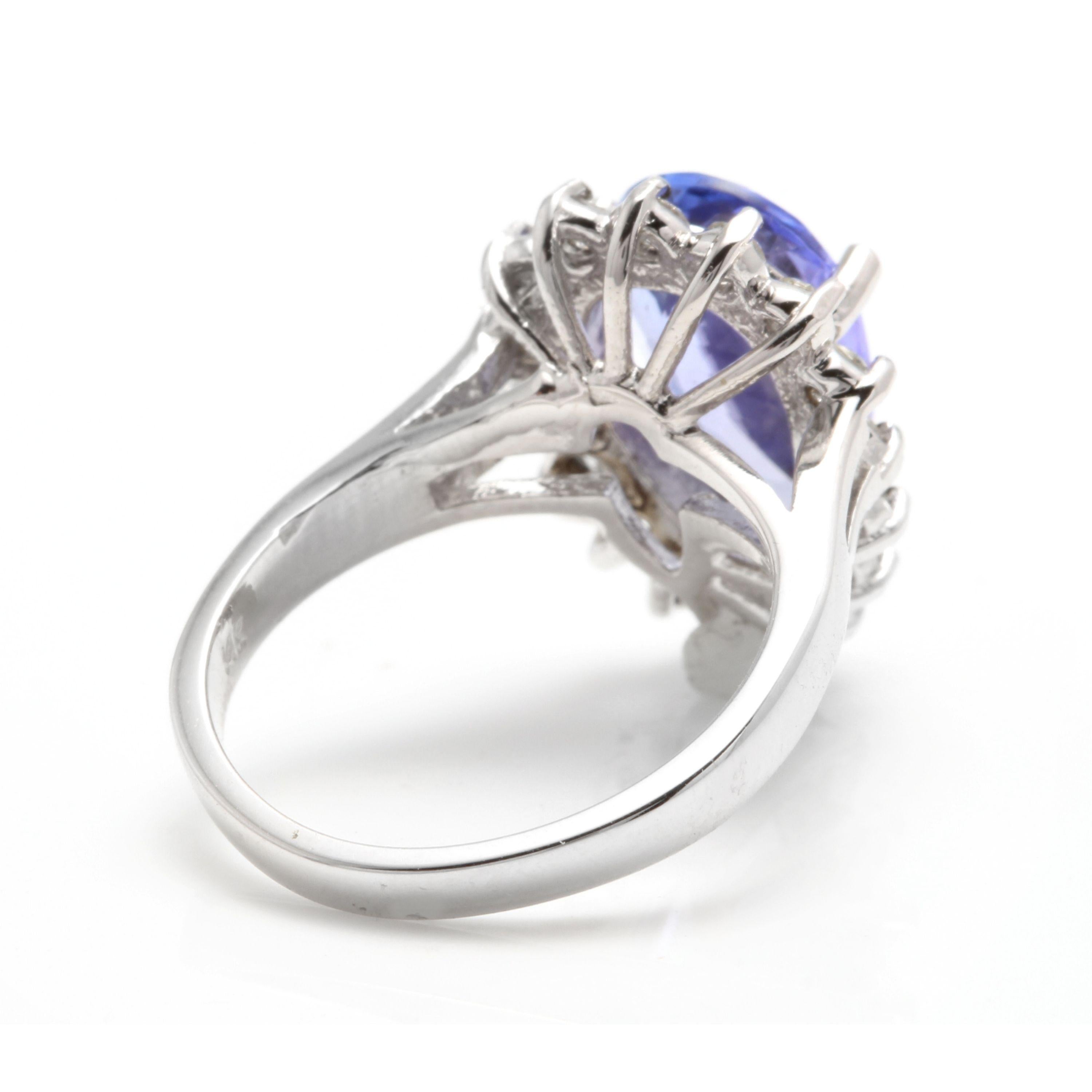 6.50 Carat Natural Tanzanite and Diamond 14 Karat Solid White Gold Ring In New Condition For Sale In Los Angeles, CA