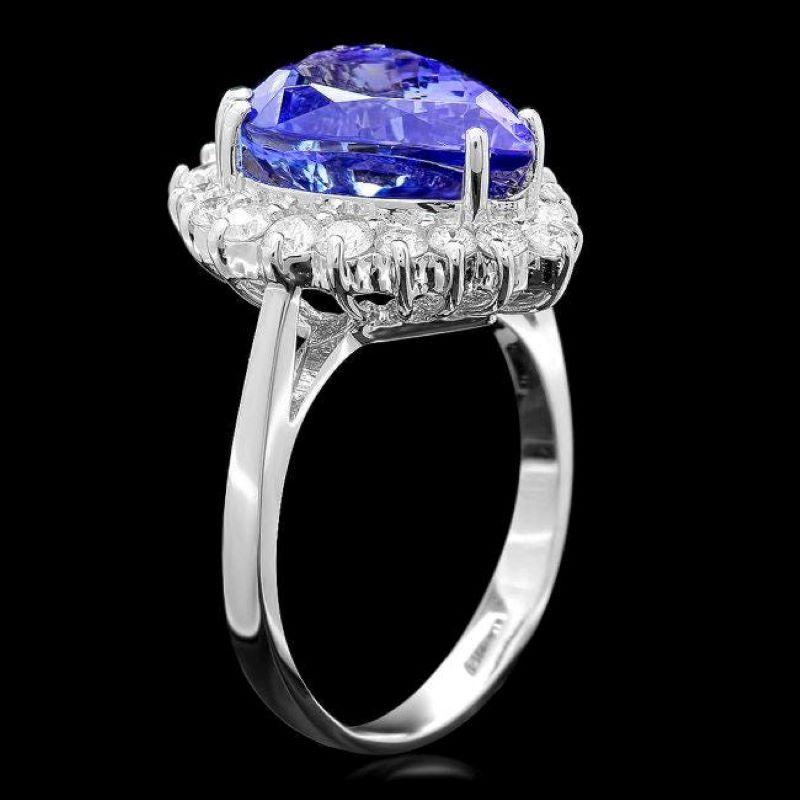 Mixed Cut 6.50 Carats Natural Tanzanite and Diamond 18k Solid White Gold Ring For Sale