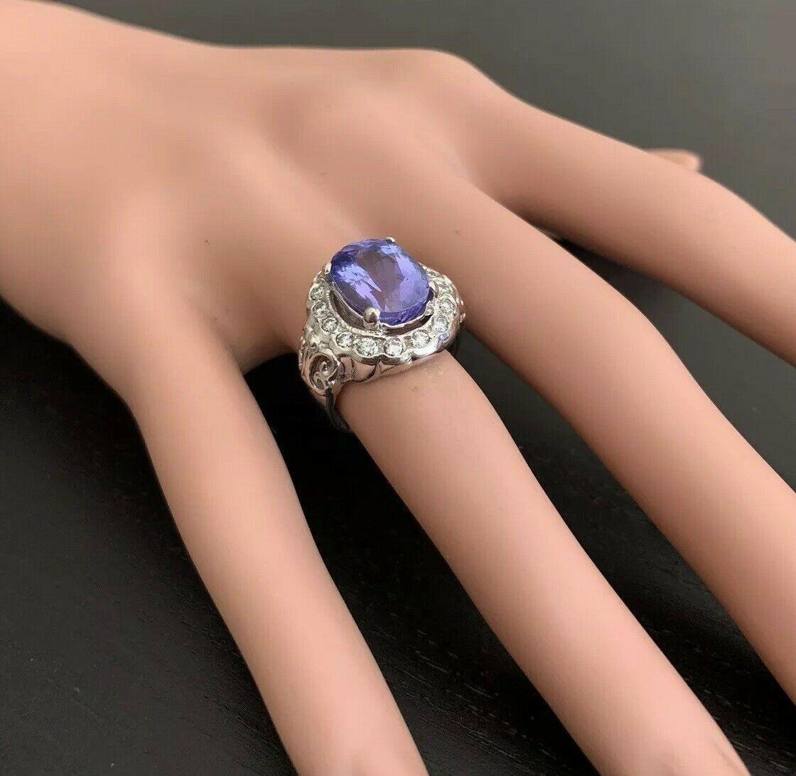 6.50 Carat Natural Very Nice Looking Tanzanite and Diamond 14 Karat Solid Gold For Sale 2
