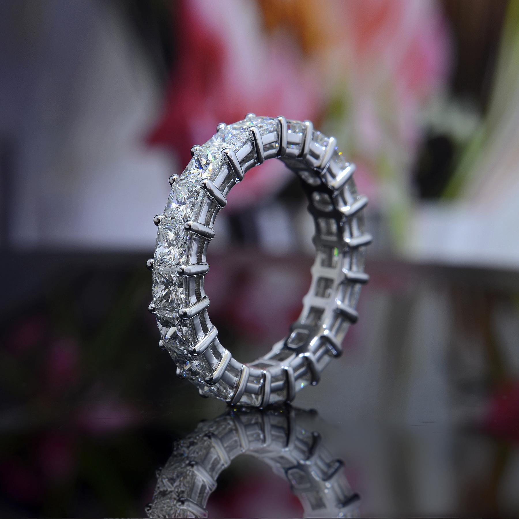 For Sale:  6.50 Carats Princess Cut Eternity Ring Natural Diamonds F-G Color VS Clarity 14k 4