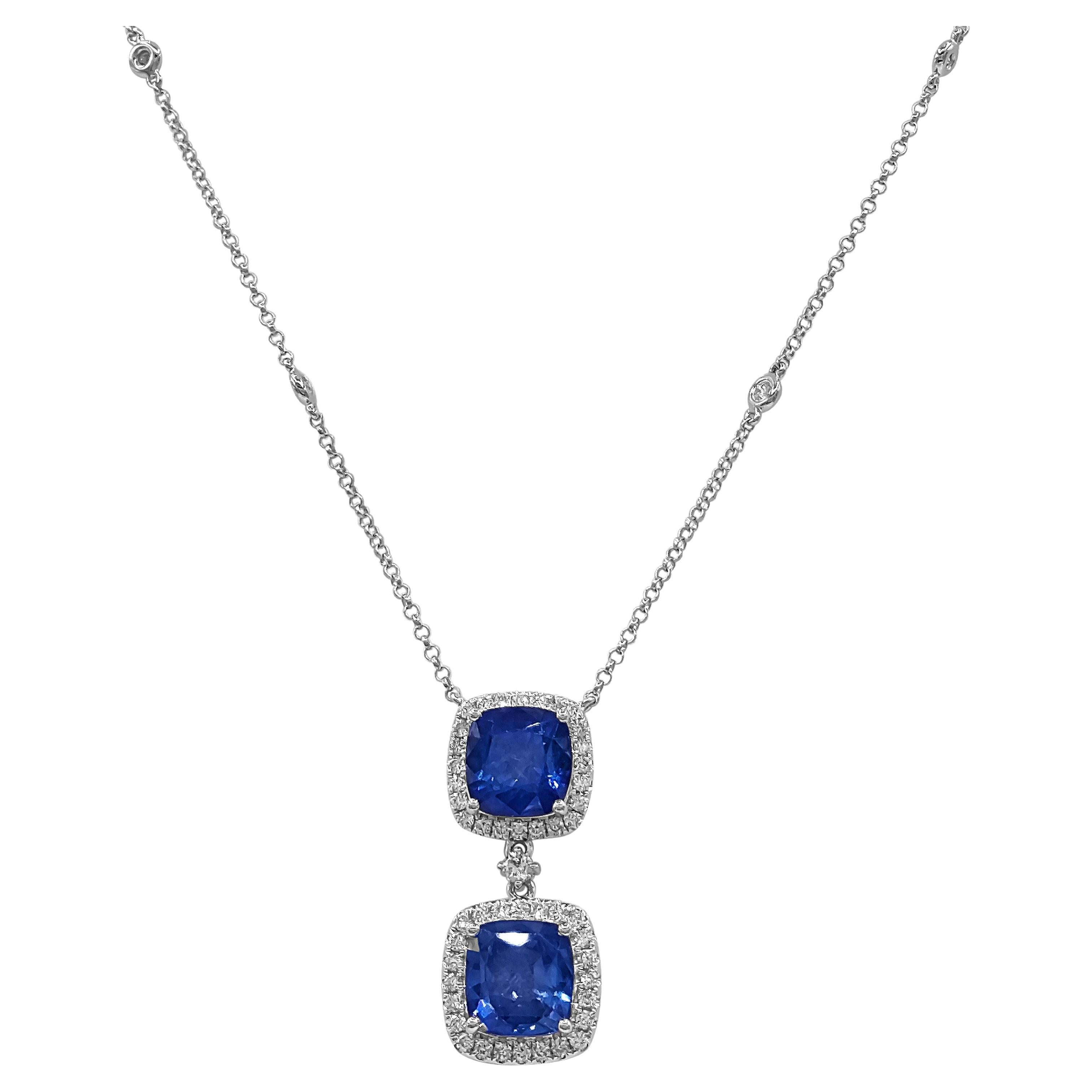 6.50 Carats Sapphire and White Diamond White Gold Necklace