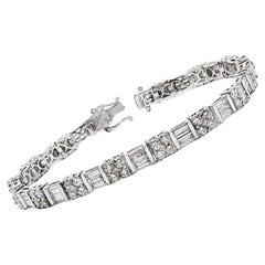 6.50 CTW Round & Baguette-Cut Diamond 18KWG Dot-Dash Link Bracelet
