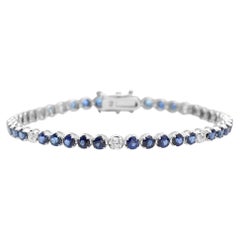 6.50 Natural Blue Sapphire and Diamond 18K Solid White Gold Bracelet