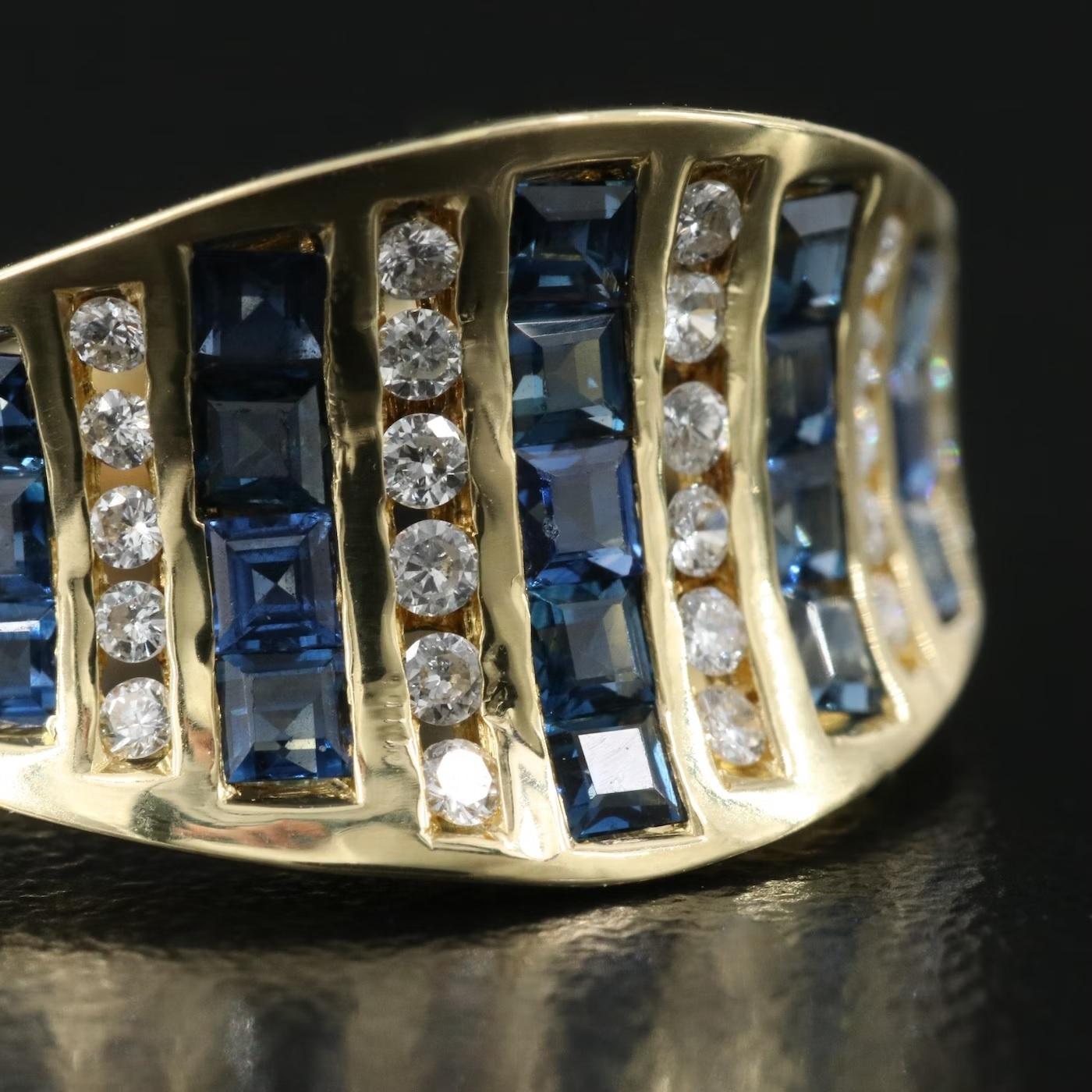 Italian Designer ring  -  RIMANI -  Stamped R
MADE IN ITALY
NEW WITH TAGS, Tag Price $6500

Diamond and Blue Sapphire, All natural and Excellent Quality 

18K Yellow gold, stamped 18K

Concave 3D design

Head turner, statement piece. 

The ring is