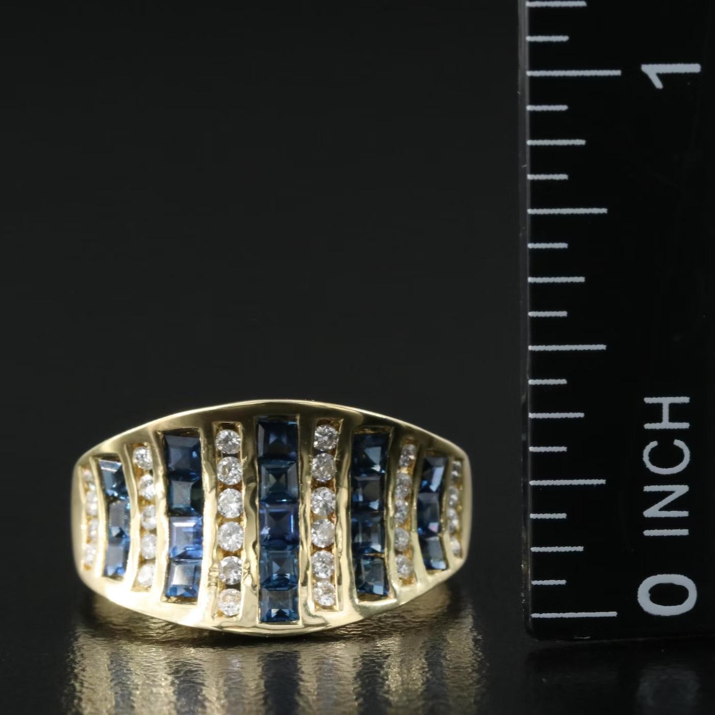 New / Italy Rimani Diamond and Blue Sapphire Ring / 18k Yellow Gold In New Condition In Rancho Mirage, CA