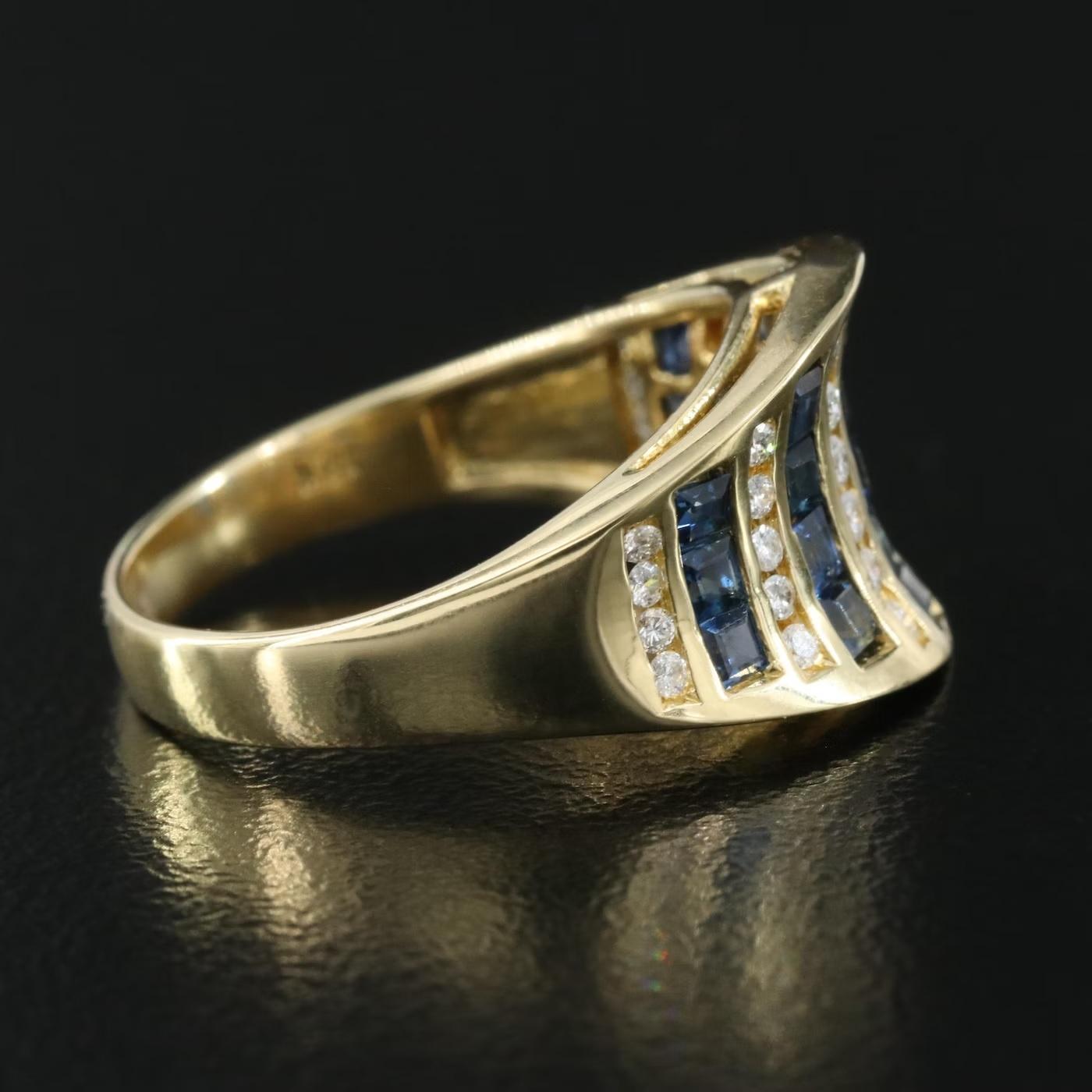 Women's New / Italy Rimani Diamond and Blue Sapphire Ring / 18k Yellow Gold