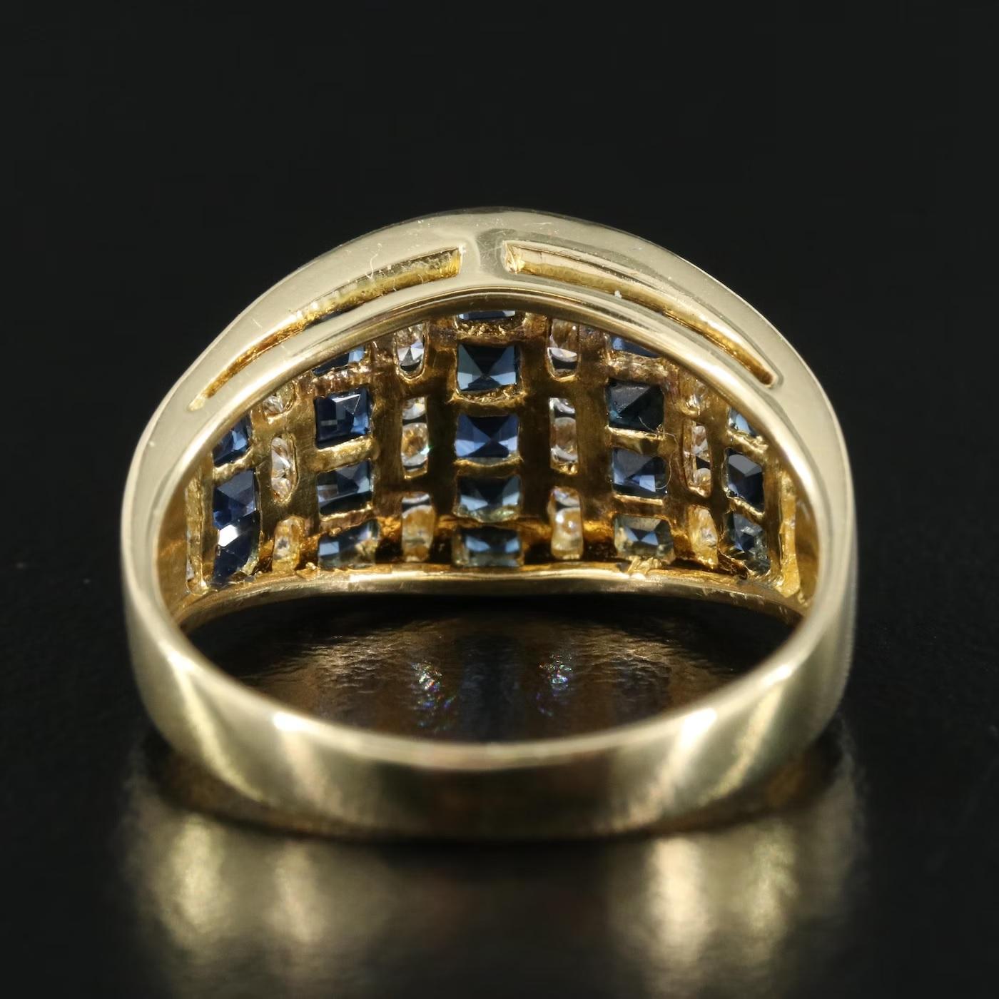 New / Italy Rimani Diamond and Blue Sapphire Ring / 18k Yellow Gold 1