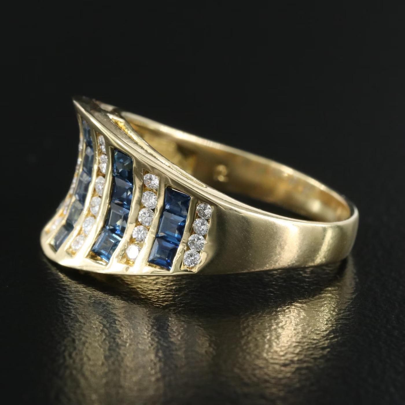 New / Italy Rimani Diamond and Blue Sapphire Ring / 18k Yellow Gold 2