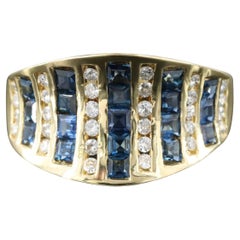 New / Italy Rimani Diamond and Blue Sapphire Ring / 18k Yellow Gold