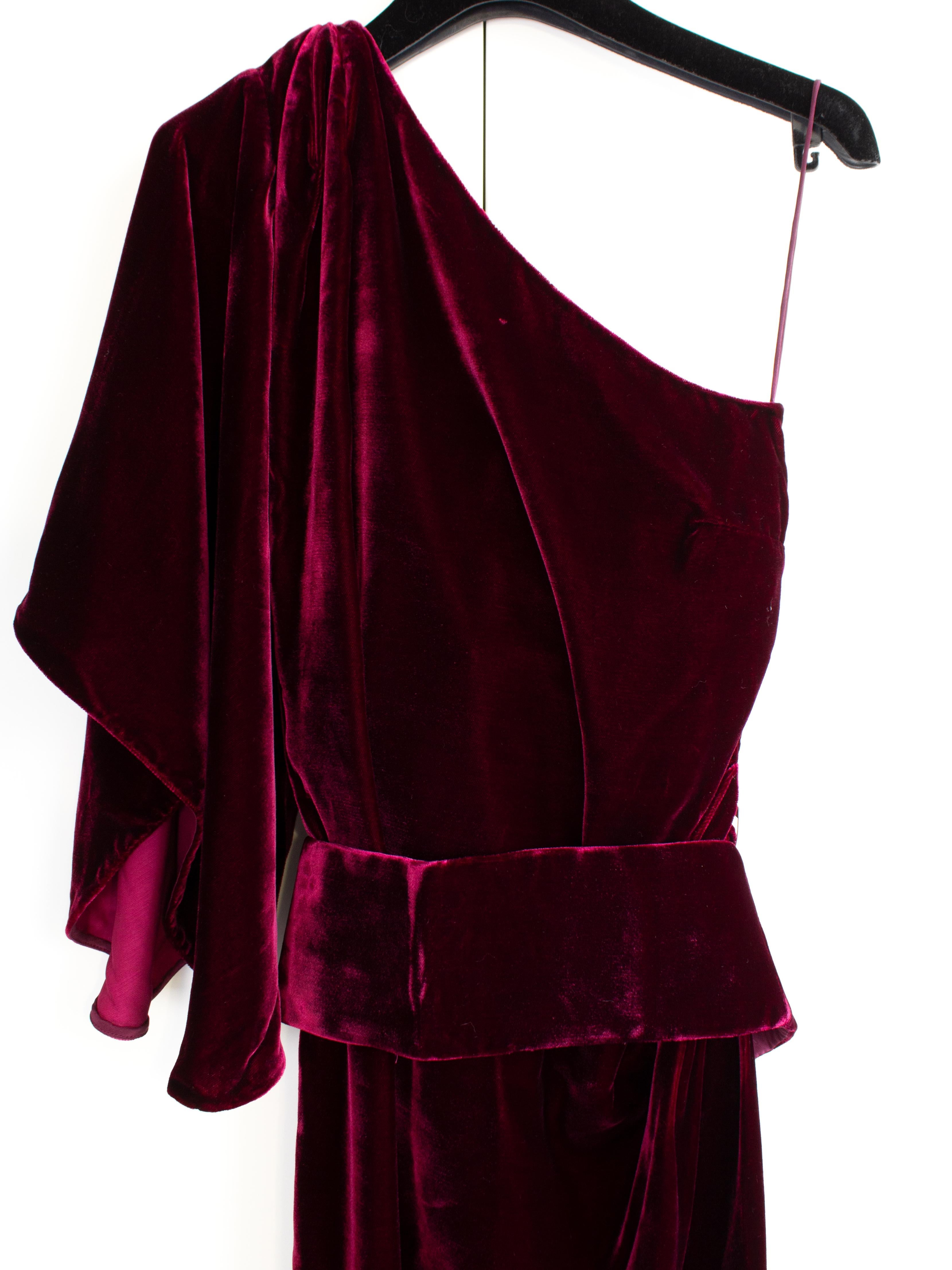 $6500 Ralph&Russo Red Carpet Lady Gaga Wine Red Burgundy Belted Velvet Ava Gown 6
