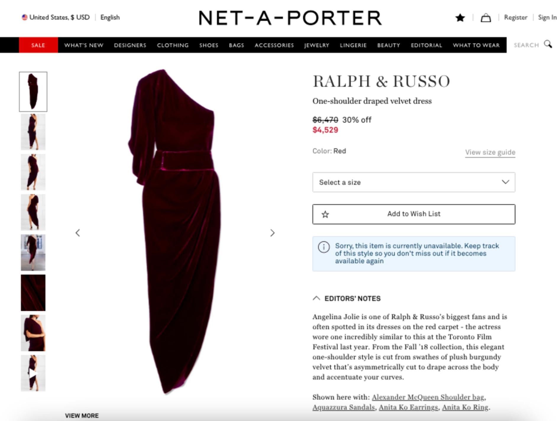 Women's $6500 Ralph&Russo Red Carpet Lady Gaga Wine Red Burgundy Belted Velvet Ava Gown