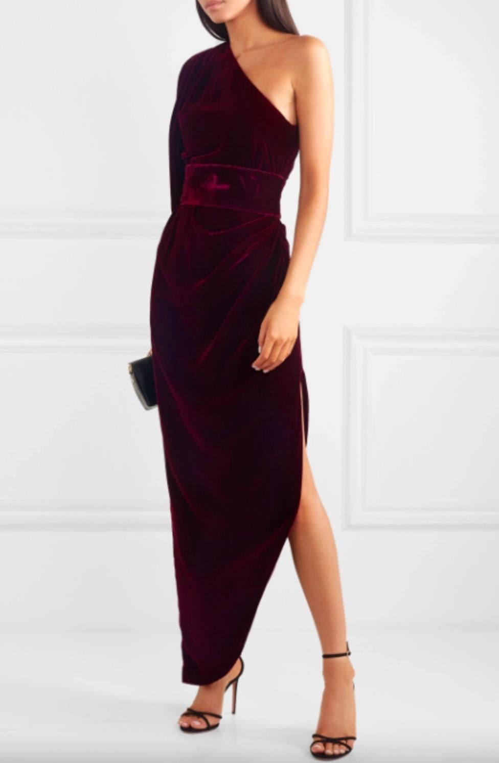 $6500 Ralph&Russo Red Carpet Lady Gaga Wine Red Burgundy Belted Velvet Ava Gown 1