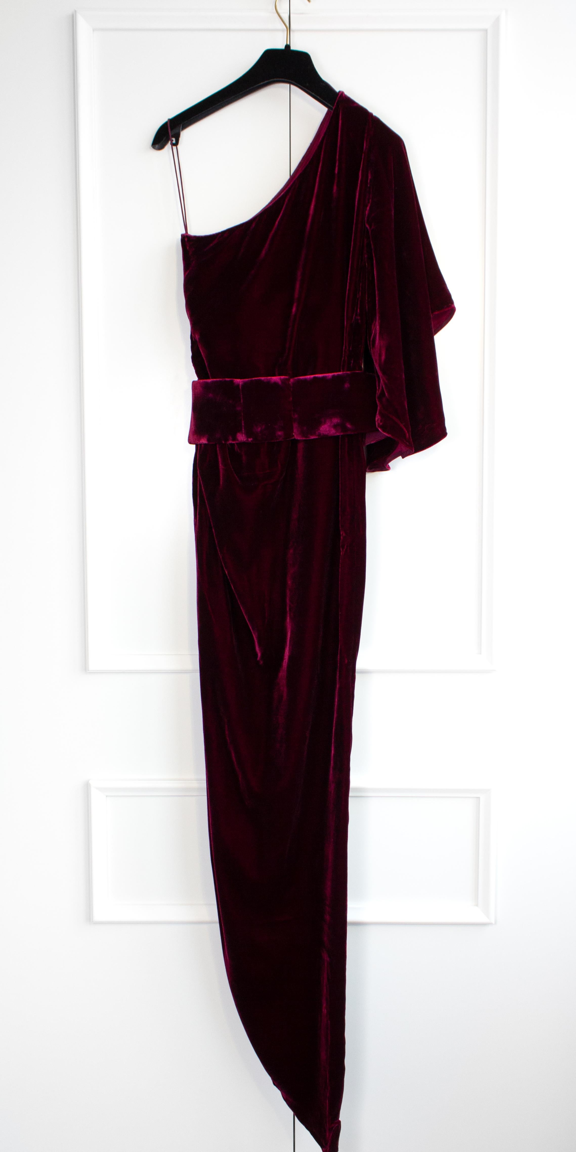 $6500 Ralph&Russo Red Carpet Lady Gaga Wine Red Burgundy Belted Velvet Ava Gown 4