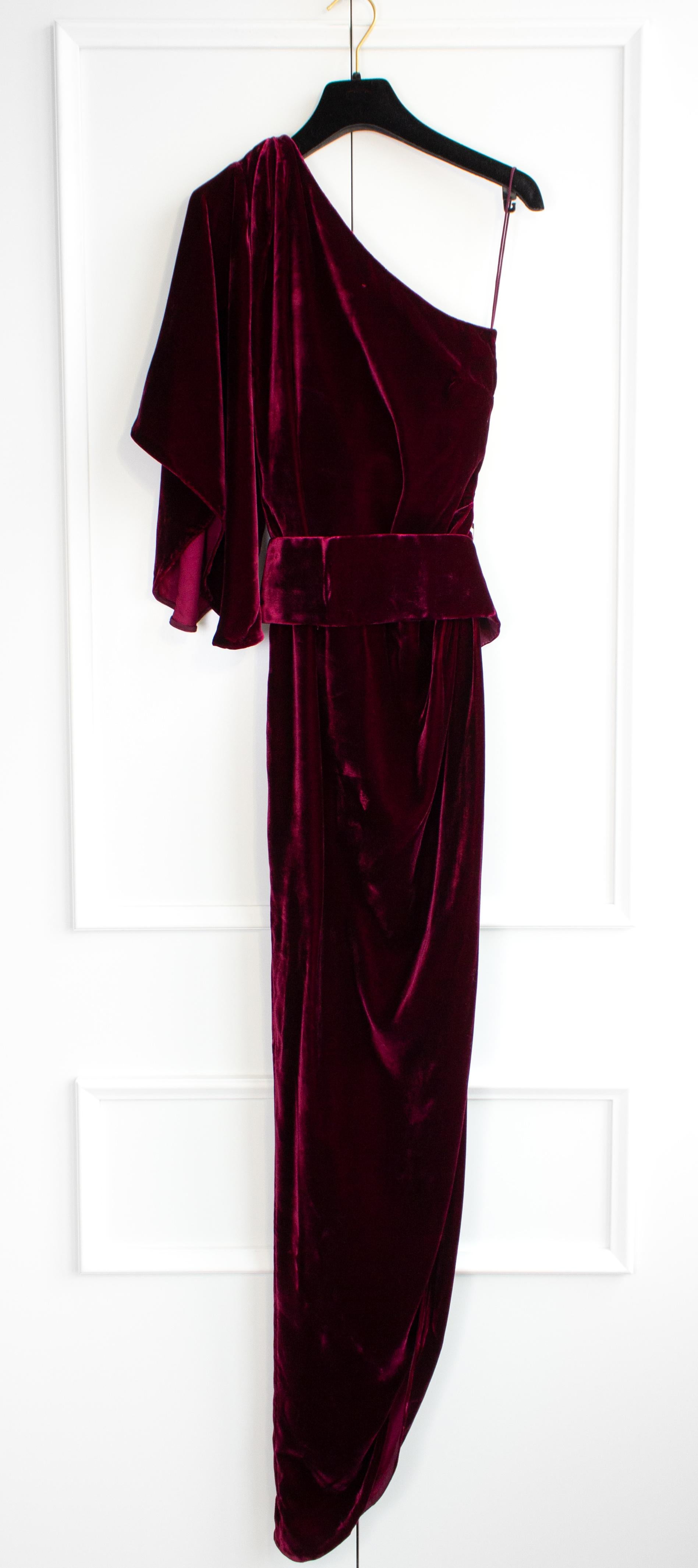 $6500 Ralph&Russo Red Carpet Lady Gaga Wine Red Burgundy Belted Velvet Ava Gown 5