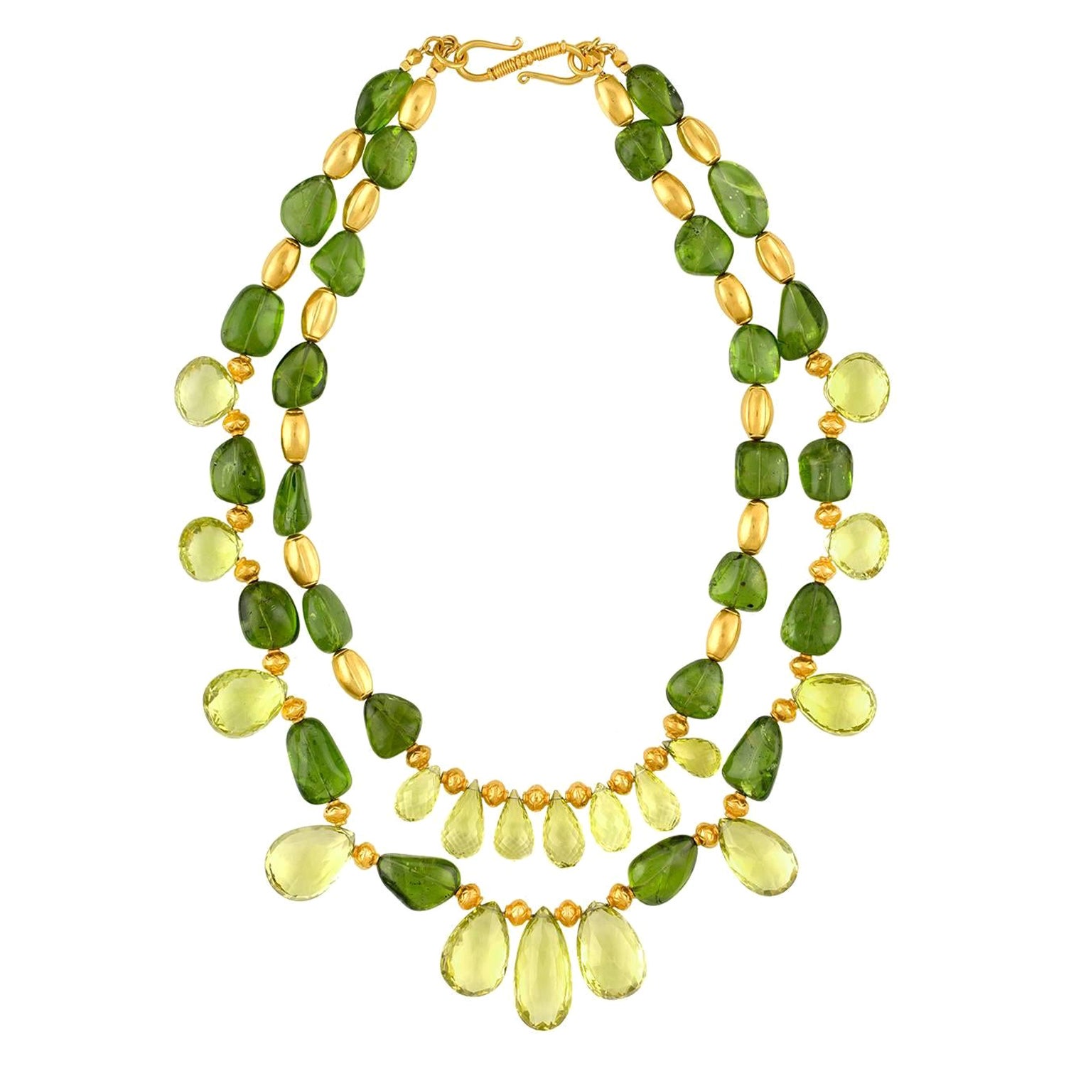 650,00 Karat Limonen Citrin und Peridot Gold zweireihige Halskette