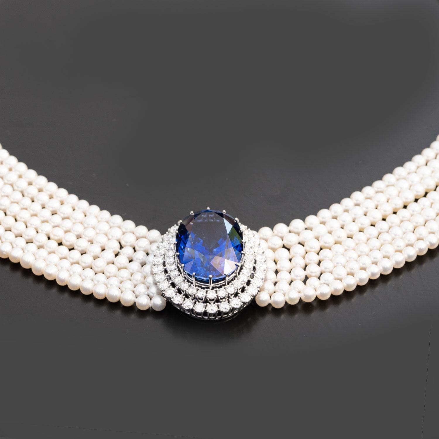 pearl and sapphire choker necklace