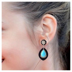 65.08 Carat Turquoise, Black Onyx, and Diamond Earrings in Contemporary Style