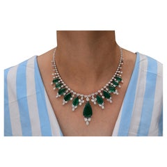 65.08 Carat Zambian Emerald 27 Carat SI/H Diamond Necklace 18 Karat White Gold