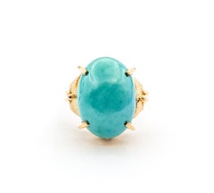 Antique 6.50ct Cabochon Turquoise In Yellow Gold