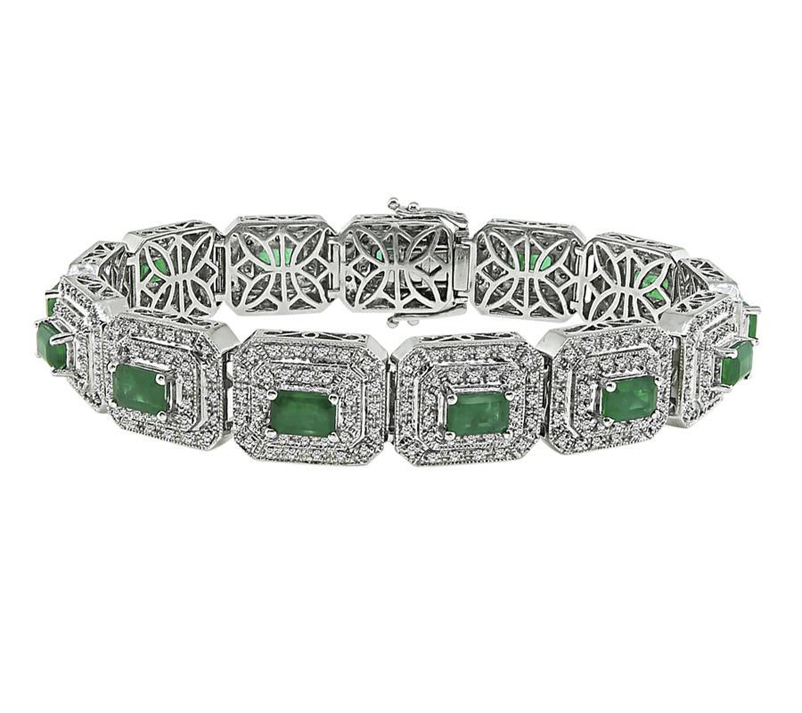 Emerald Cut 6.50ct Colombian Emerald 4.00ct Diamond Bracelet For Sale