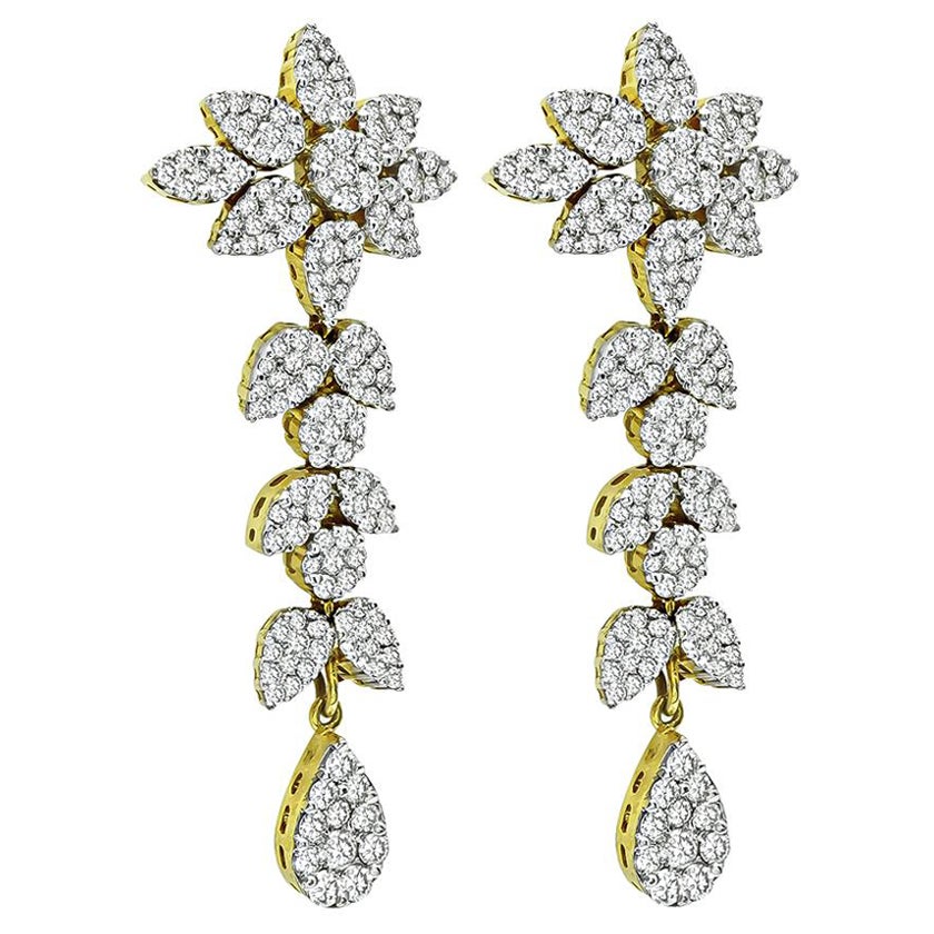 6.50ct Diamond 18k Yellow and White Gold Drop Earrings For Sale