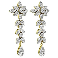 6.50ct Diamond 18k Yellow and White Gold Drop Earrings