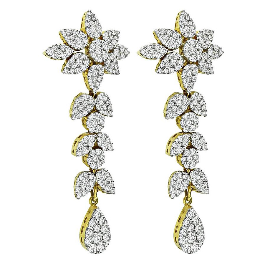 6.50ct Diamond 18k Yellow and White Gold Drop Earrings For Sale