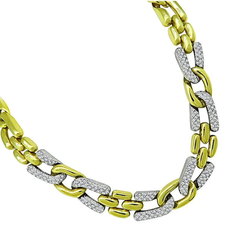 Round Cut 6.50ct Diamond Two Tone Gold Chain Necklace For Sale