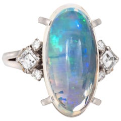 6.50ct Jelly Opal Diamond Ring Retro Platinum 6 Estate Fine Jewelry Natural