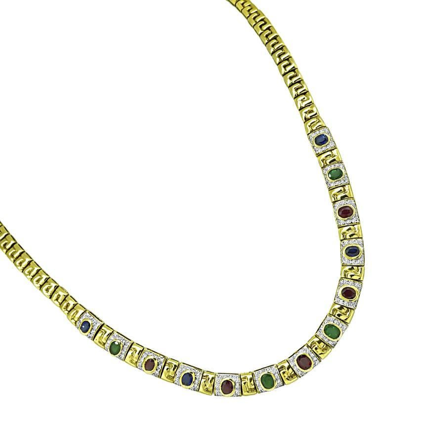Oval Cut 6.50ct Multi Color Precious Stone Gold Necklace For Sale