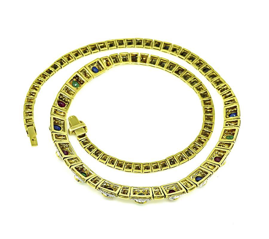 6.50ct Multi Color Precious Stone Gold Necklace In Good Condition For Sale In New York, NY