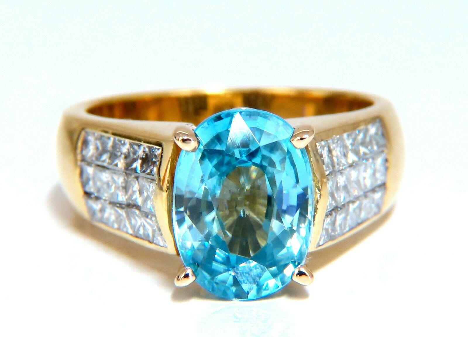 Oval Cut 6.50 Carat Natural Blue Zircon Diamond Ring 18 Karat