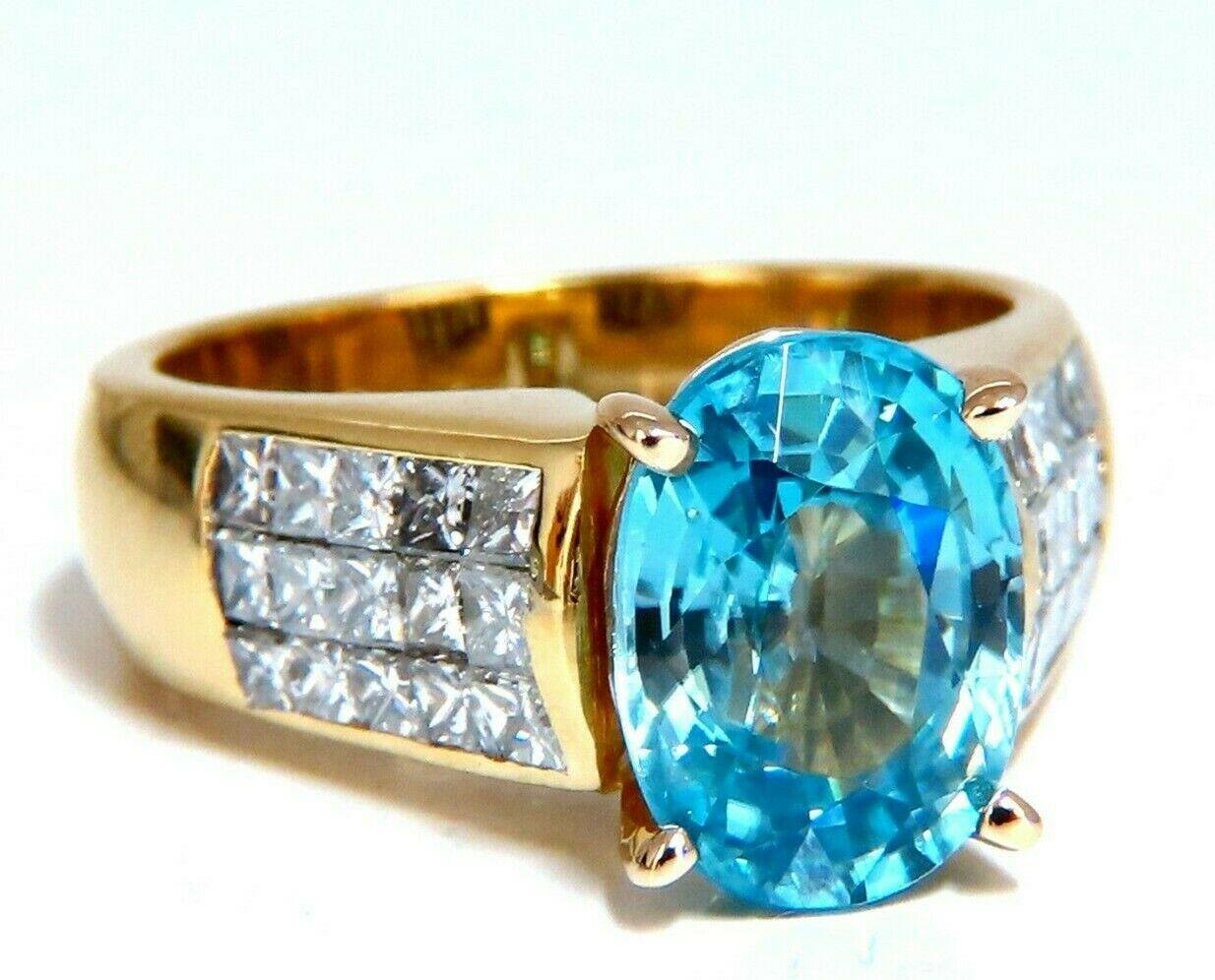 6.50 Carat Natural Blue Zircon Diamond Ring 18 Karat In New Condition In New York, NY