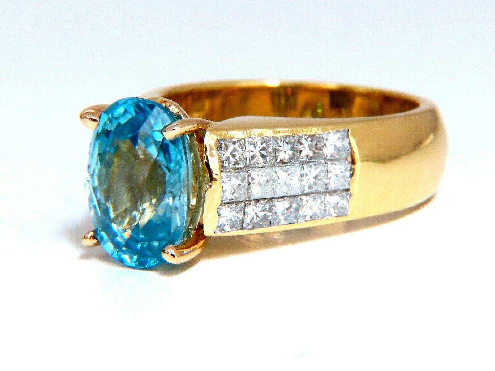 Women's or Men's 6.50 Carat Natural Blue Zircon Diamond Ring 18 Karat