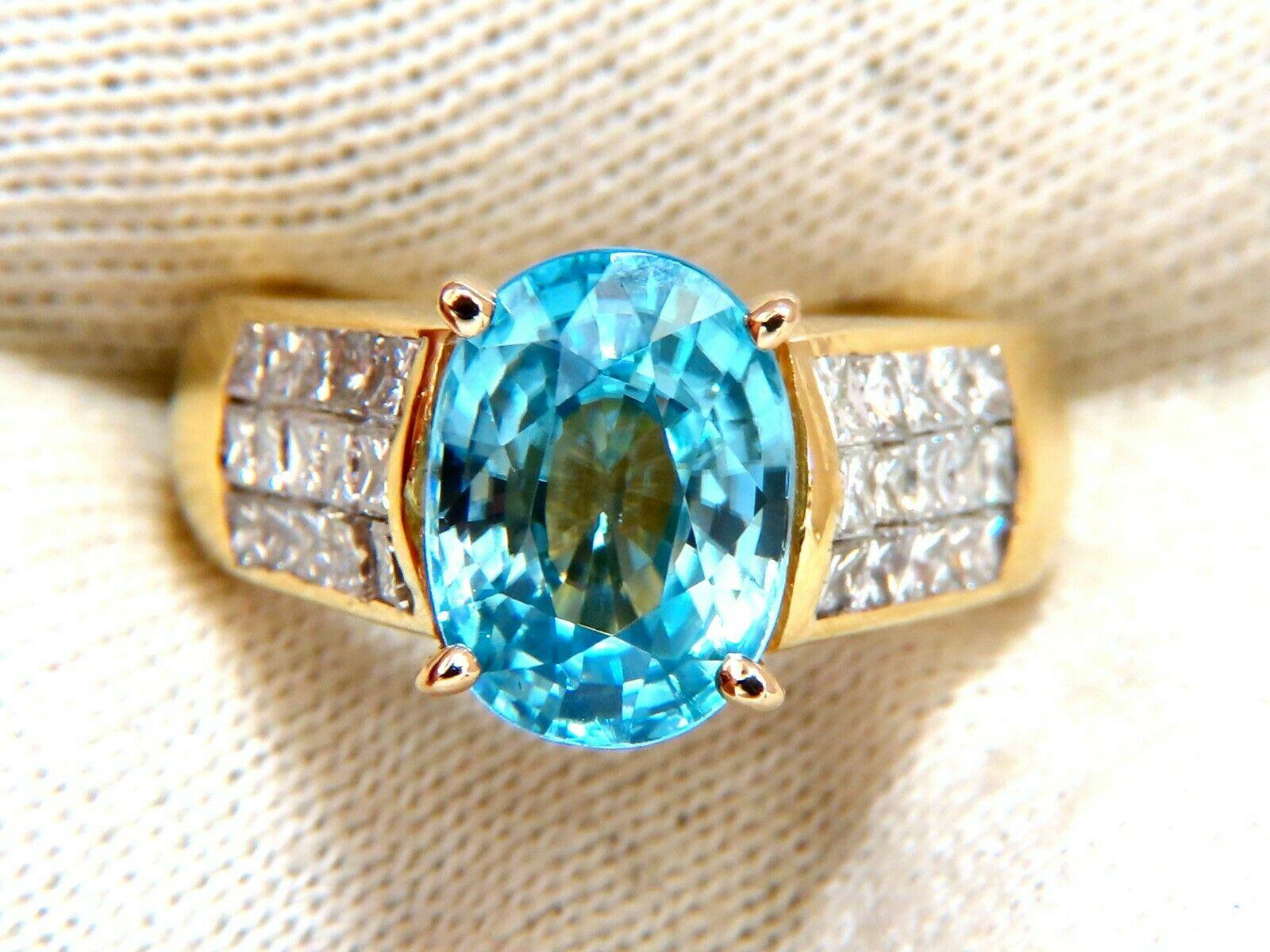 6.50 Carat Natural Blue Zircon Diamond Ring 18 Karat 3