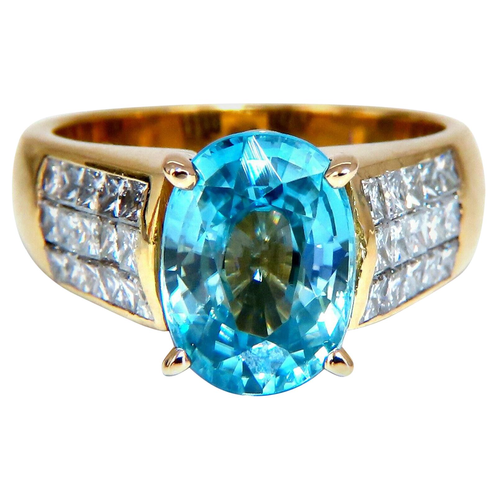 6.50 Carat Natural Blue Zircon Diamond Ring 18 Karat